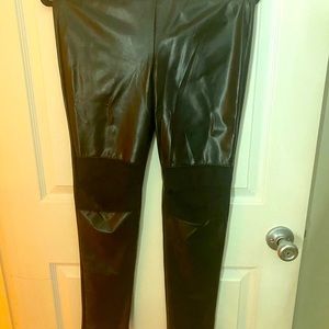 NWOT - pleather leggings with lace knee cut-outs